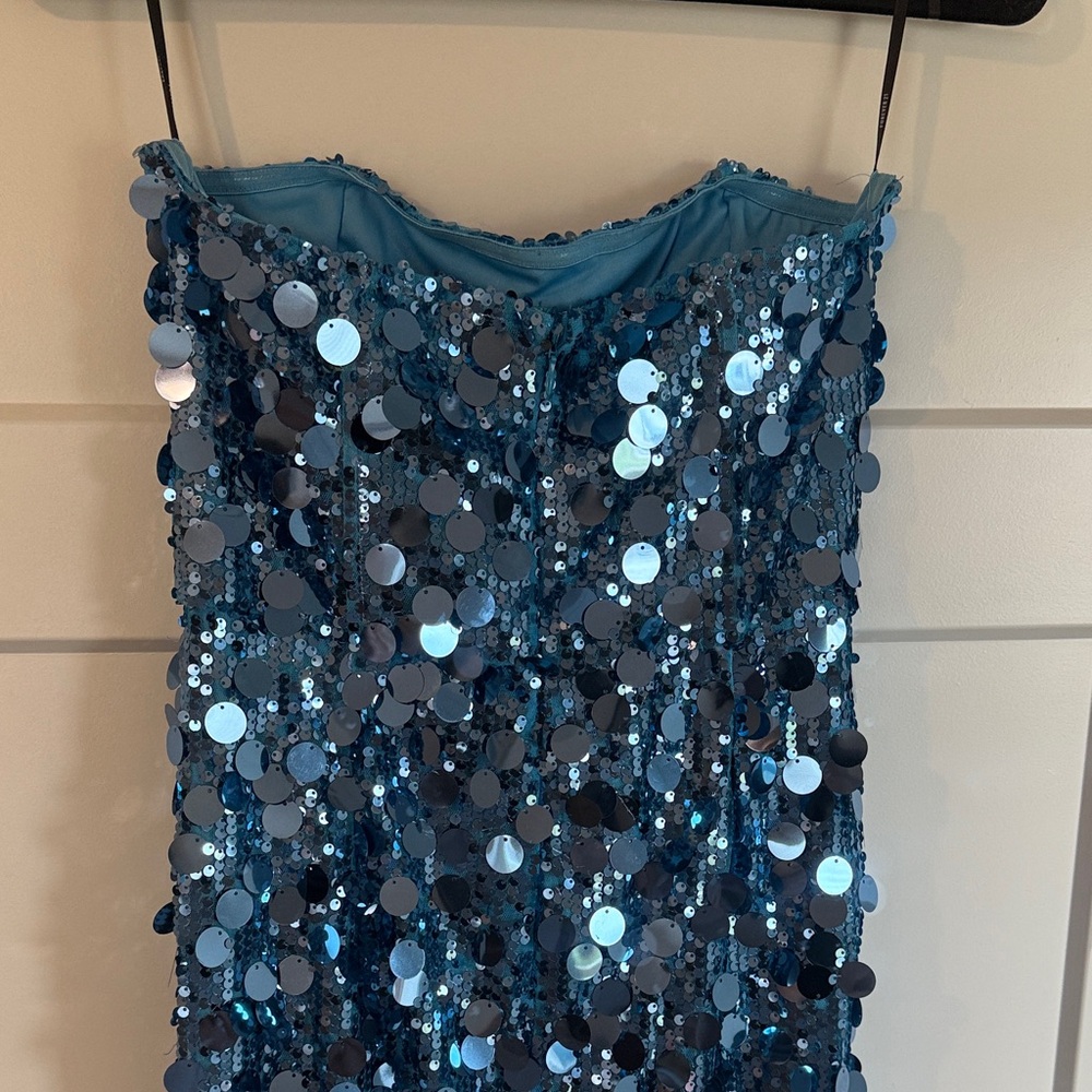 Forever 21 Blue Sequin Strapless Dress - Picture 8 of 9